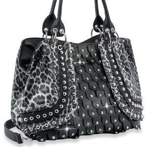 New Leopard Print Studded Fashion Handbag